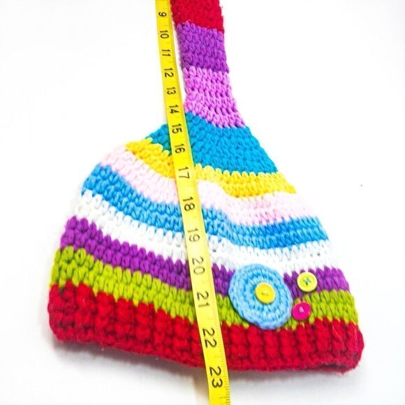 Rainbow Striped Set: Hand Knit Beanie & Old Navy Fleece Scarf - Picture 6 of 11